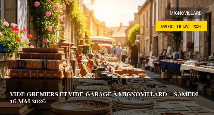 Affiche de l'événement : Vide-greniers et vide-garage à Mignovillard – Samedi 16 Mai 2026
