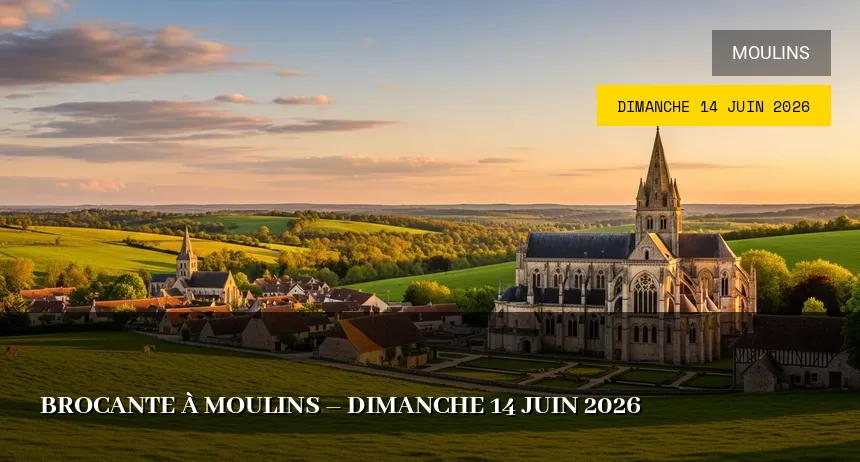 Affiche de l'événement : Brocante à Moulins – Dimanche 14 Juin 2026
