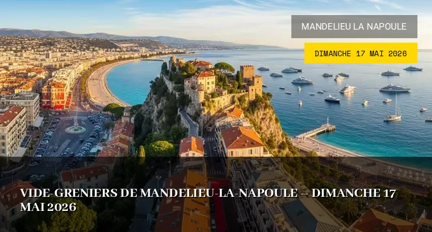 Affiche de l'événement : Vide-greniers de Mandelieu-la-Napoule – Dimanche 17 Mai 2026