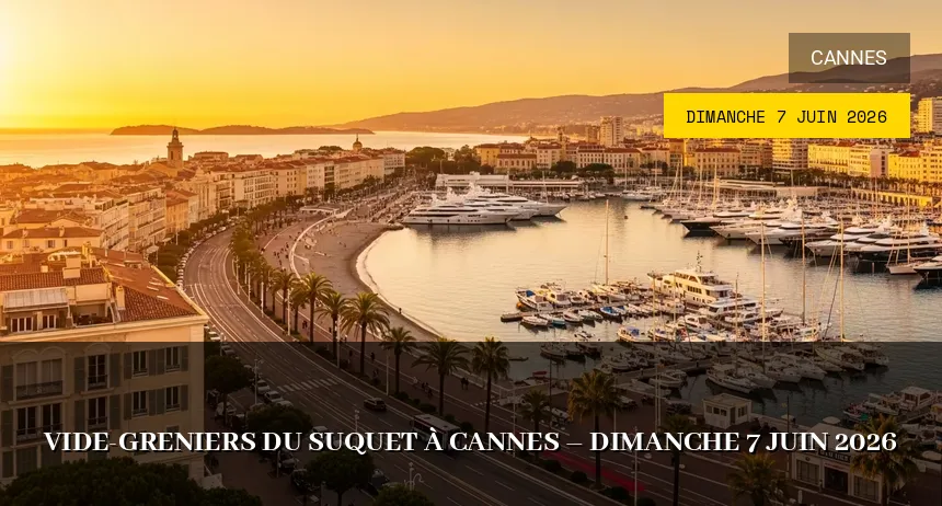 Affiche de l'événement : Vide-greniers du Suquet à Cannes – Dimanche 7 Juin 2026