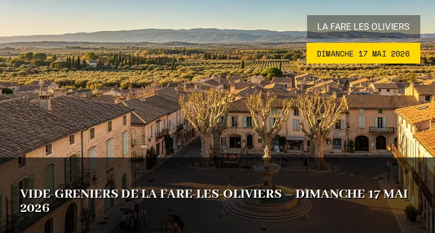 Affiche de l'événement : Vide-greniers de La Fare-les-Oliviers – Dimanche 17 Mai 2026