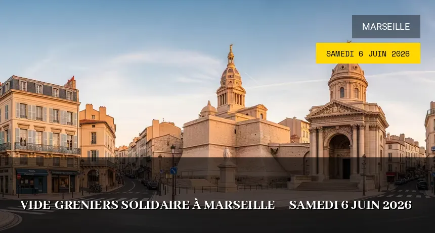 Affiche de l'événement : Vide-greniers solidaire à Marseille – Samedi 6 Juin 2026