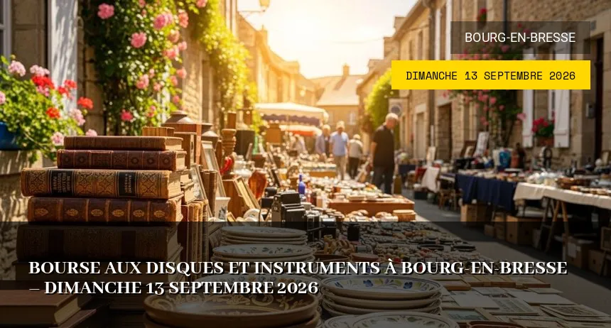 Affiche de l'événement : Bourse aux disques et instruments à Bourg-en-Bresse – Dimanche 13 Septembre 2026