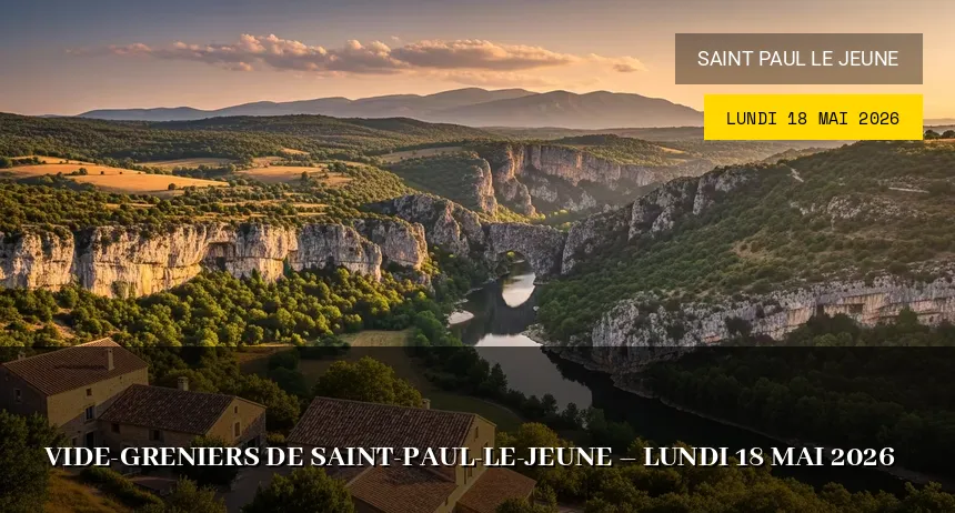 Affiche de l'événement : Vide-greniers de Saint-Paul-le-Jeune – Lundi 18 Mai 2026