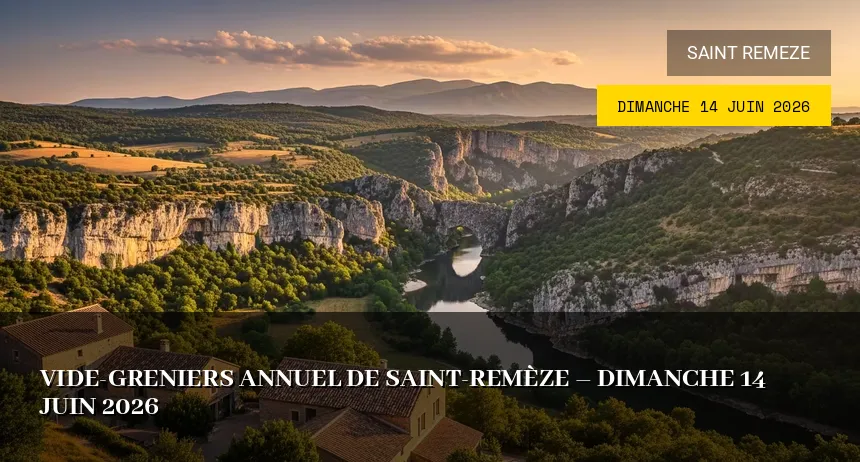 Affiche de l'événement : Vide-greniers annuel de Saint-Remèze – Dimanche 14 Juin 2026