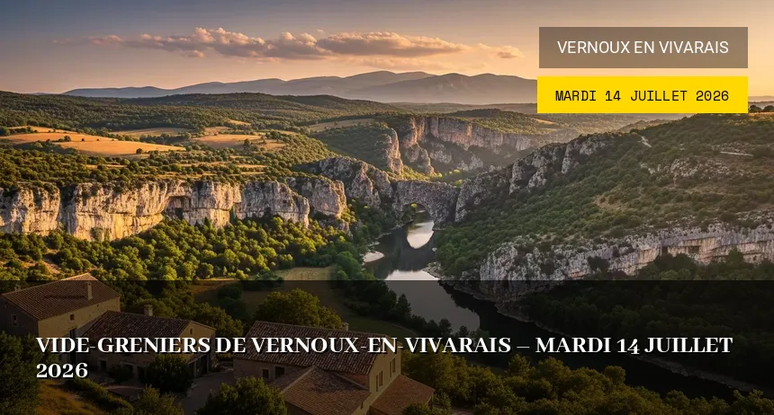 Affiche de l'événement : Vide-greniers de Vernoux-en-Vivarais – Mardi 14 Juillet 2026