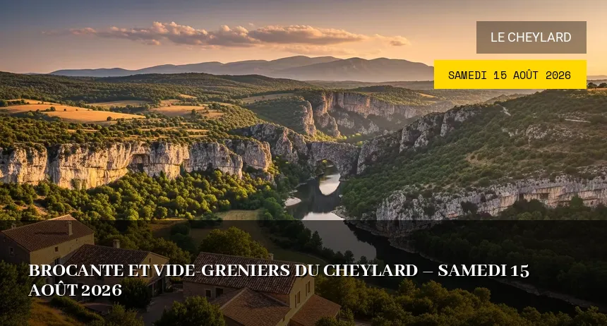 Affiche de l'événement : Brocante et Vide-greniers du Cheylard – Samedi 15 Août 2026