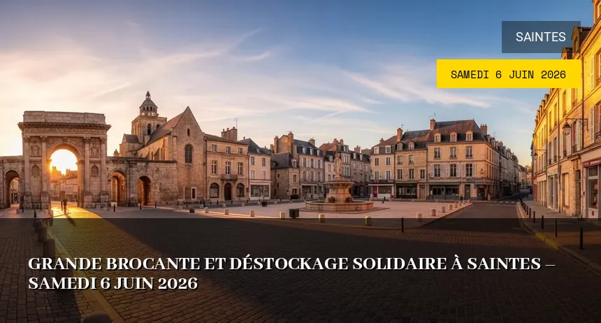 Affiche de l'événement : Grande Brocante et Déstockage Solidaire à Saintes – Samedi 6 Juin 2026