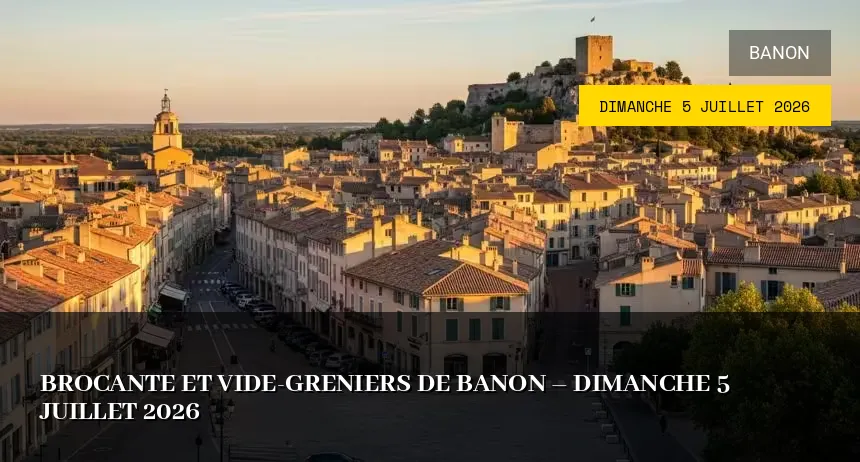 Affiche de l'événement : Brocante et vide-greniers de Banon – Dimanche 5 Juillet 2026