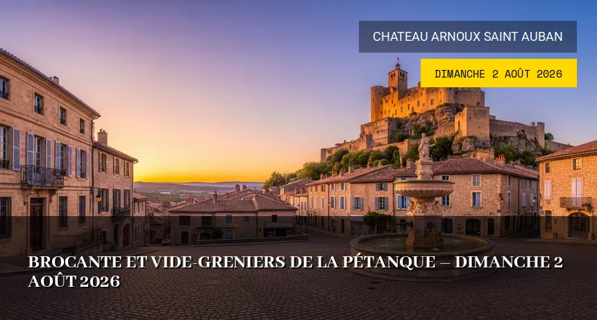 Affiche de l'événement : Brocante et Vide-greniers de la Pétanque – Dimanche 2 Août 2026