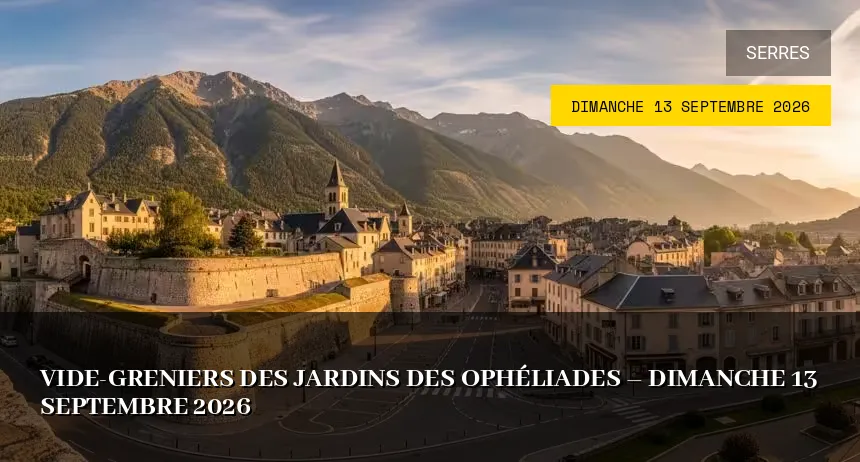 Affiche de l'événement : Vide-greniers des Jardins des Ophéliades – Dimanche 13 Septembre 2026