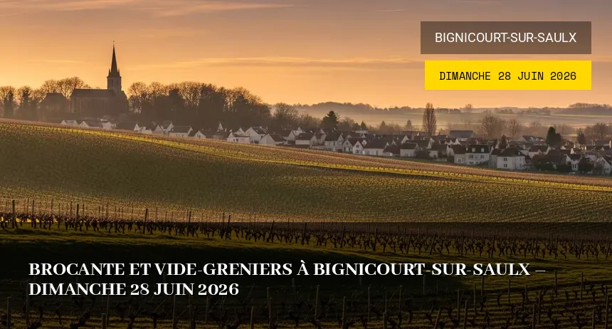 Affiche de l'événement : Brocante et Vide-greniers à Bignicourt-sur-Saulx – Dimanche 28 Juin 2026