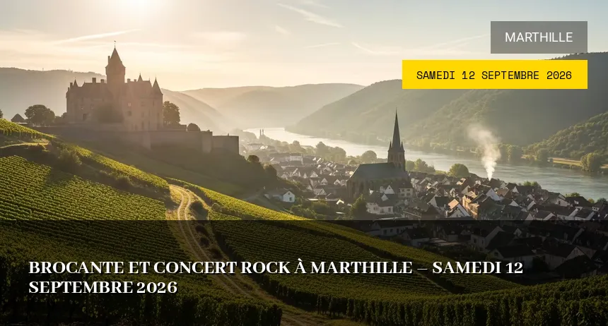 Affiche de l'événement : Brocante et Concert Rock à Marthille – Samedi 12 Septembre 2026