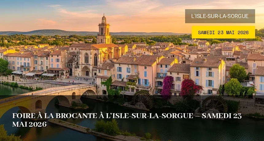Affiche de l'événement : Foire à la Brocante de la Pentecôte à L&rsquo;Isle-Sur-La-Sorgue – Samedi 23 Mai 2026
