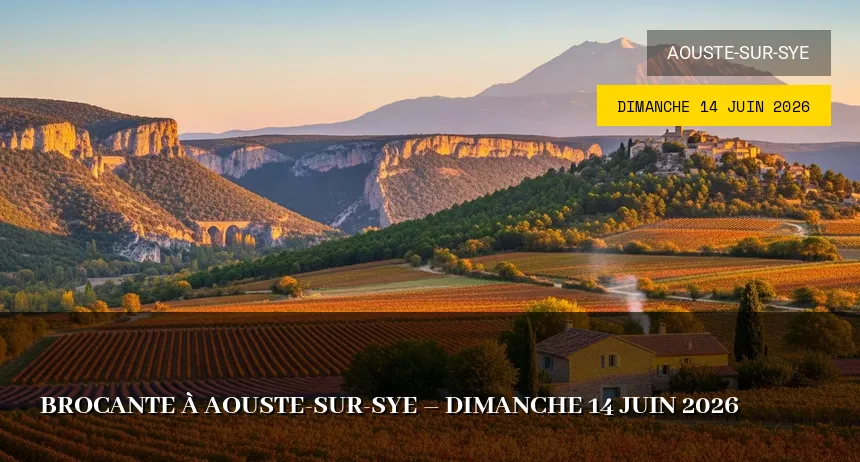 Affiche de l'événement : Brocante à Aouste-sur-Sye – Dimanche 14 Juin 2026