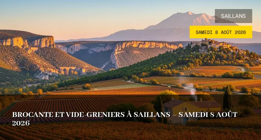 Affiche de l'événement : Brocante et Vide-Greniers à Saillans – Samedi 8 Août 2026