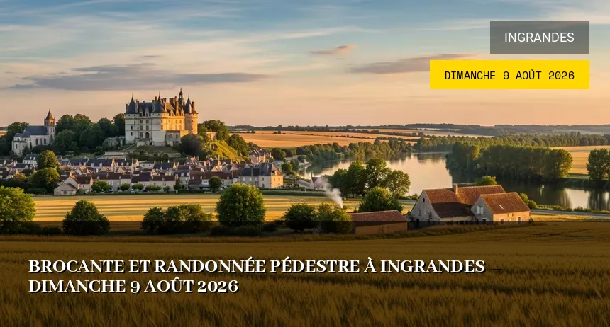 Affiche de l'événement : Brocante et Randonnée Pédestre à Ingrandes – Dimanche 9 Août 2026