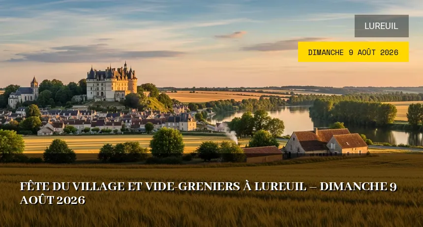 Affiche de l'événement : Vide-greniers de la Fête du Village à Lureuil – Dimanche 9 Août 2026