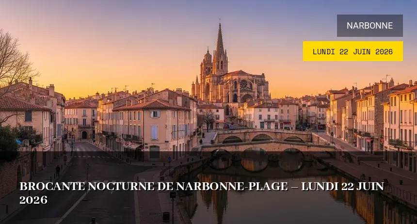Affiche de l'événement : Brocante nocturne de Narbonne-Plage – Lundi 22 Juin 2026