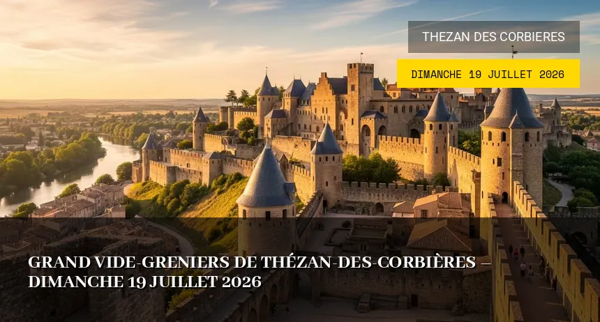 Affiche de l'événement : Grand vide-greniers de Thézan-des-Corbières – Dimanche 19 Juillet 2026