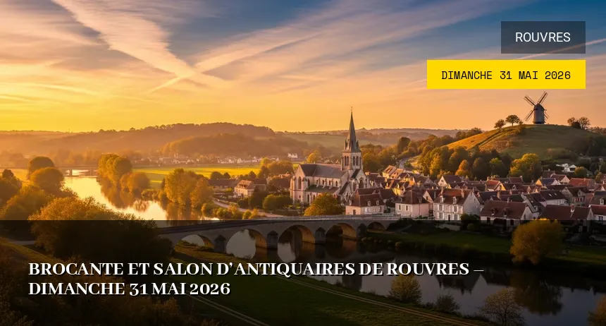 Affiche de l'événement : Brocante et salon d&rsquo;antiquaires de Rouvres – Dimanche 31 Mai 2026