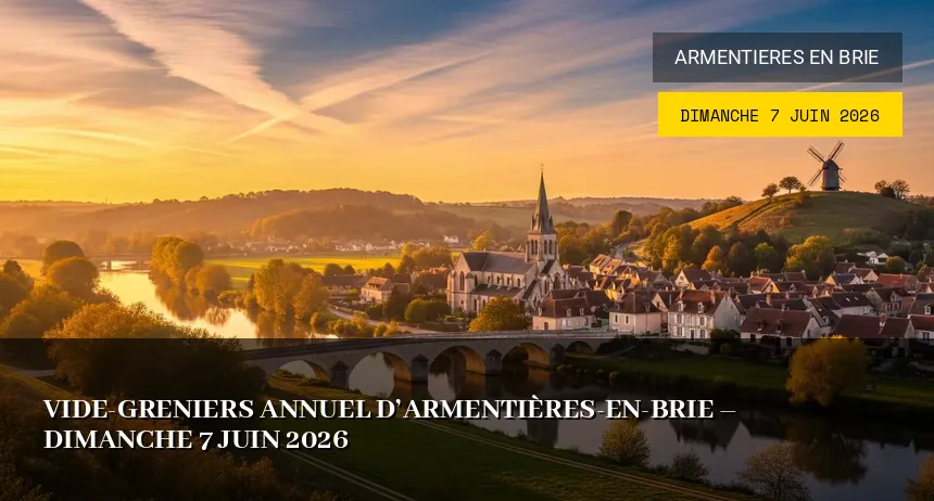 Affiche de l'événement : Vide-greniers annuel d&rsquo;Armentières-en-Brie – Dimanche 7 Juin 2026