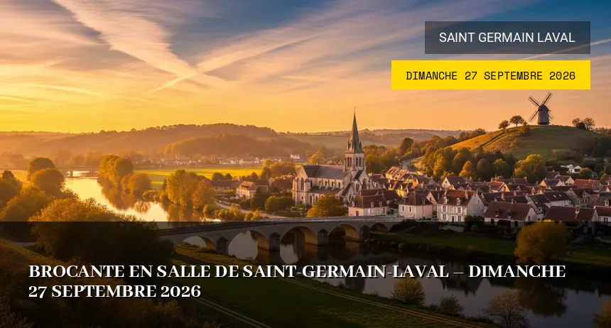 Affiche de l'événement : Brocante en salle de Saint-Germain-Laval – Dimanche 27 Septembre 2026