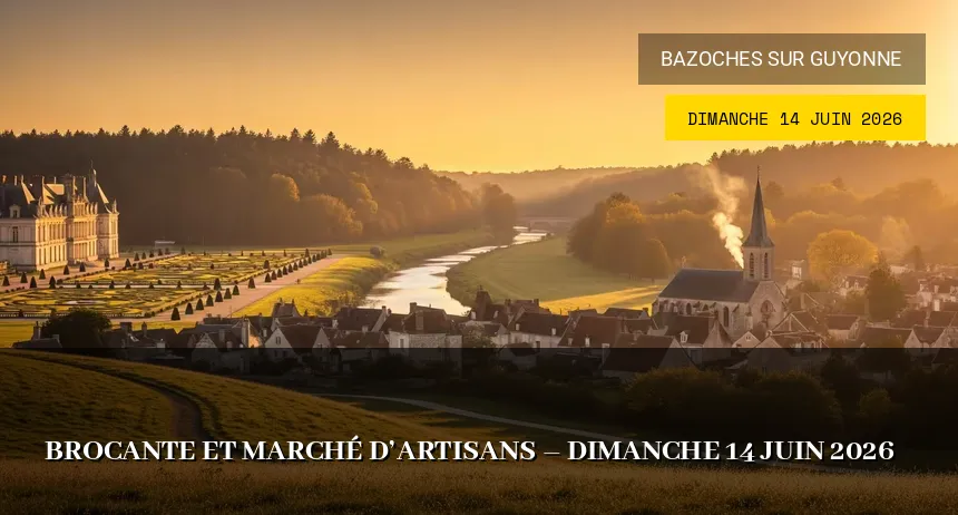 Affiche de l'événement : Brocante et marché d&rsquo;artisans – Dimanche 14 Juin 2026