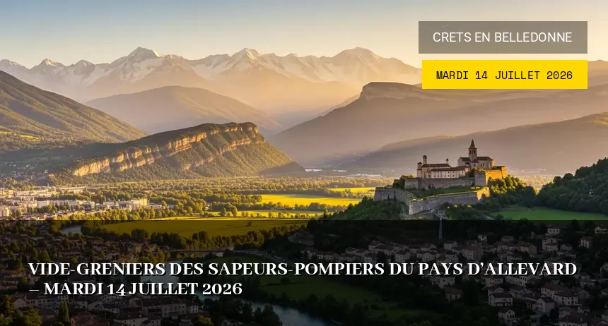 Affiche de l'événement : Vide-greniers des sapeurs-pompiers du Pays d&rsquo;Allevard – Mardi 14 Juillet 2026