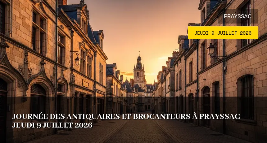 Affiche de l'événement : Journée des Antiquaires et Brocanteurs à Prayssac – Jeudi 9 Juillet 2026