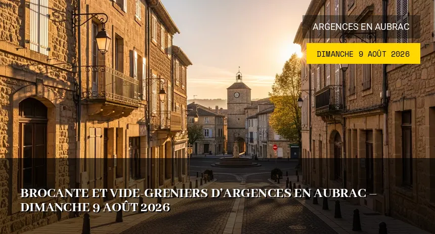 Affiche de l'événement : Brocante et vide-greniers d&rsquo;Argences en Aubrac – Dimanche 9 Août 2026