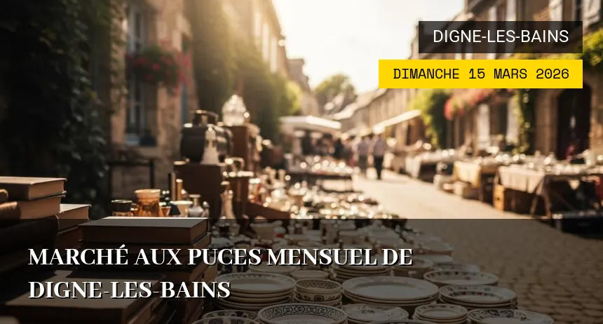 Affiche de l'événement : Marché aux Puces Mensuel de Digne-les-Bains