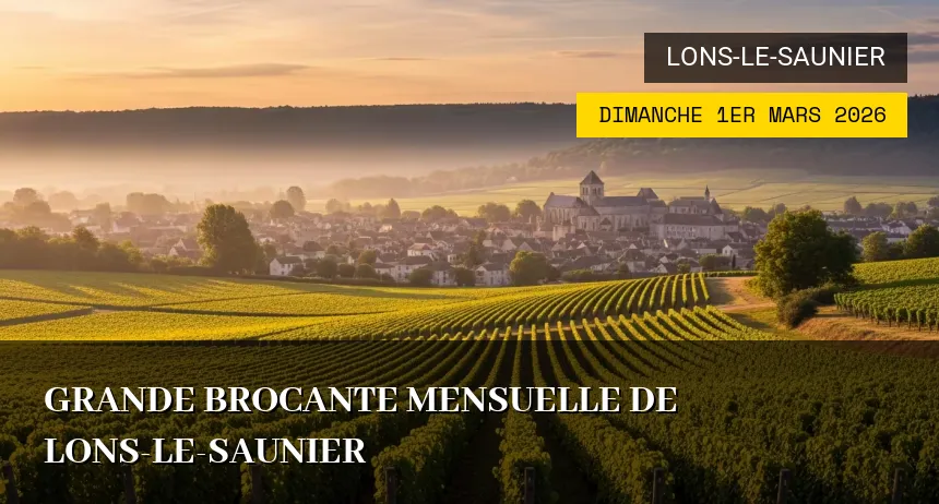 Affiche de l'événement : Grande Brocante Mensuelle de Lons-le-Saunier