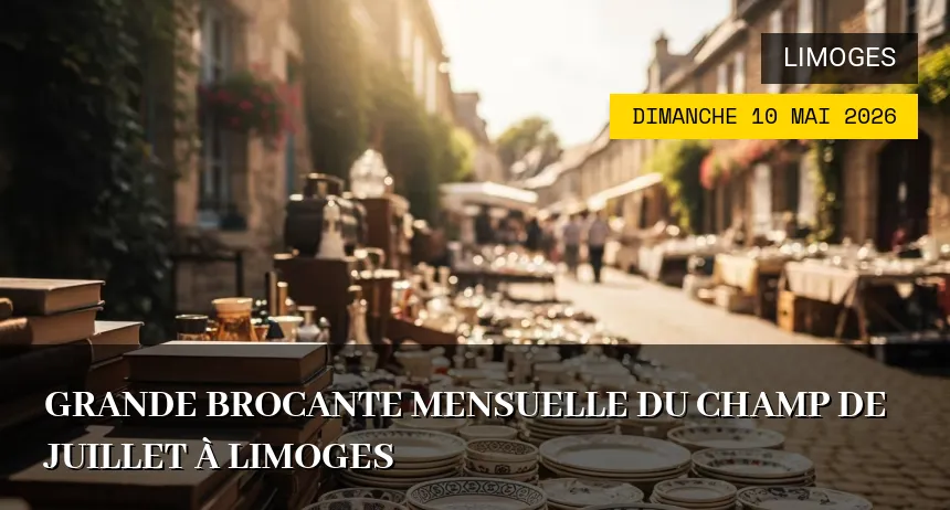 Affiche de l'événement : Grande Brocante Mensuelle du Champ de Juillet à Limoges