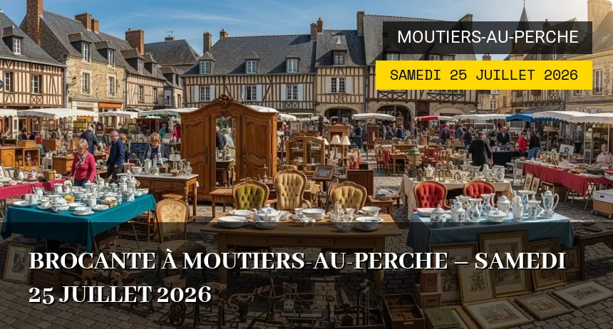 Affiche de l'événement : Brocante à Moutiers-au-Perche – Samedi 25 Juillet 2026