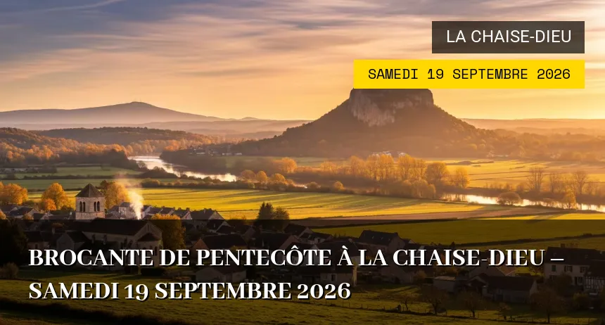 Affiche de l'événement : Brocante de Pentecôte à La Chaise-Dieu – Samedi 19 Septembre 2026