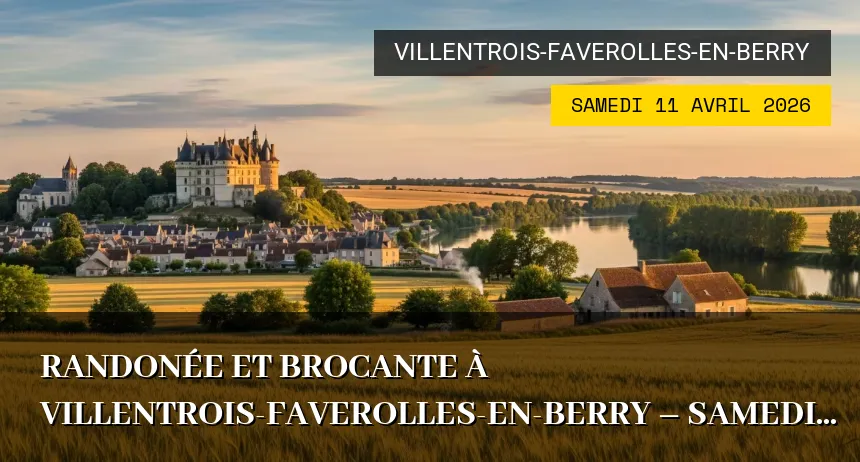 Affiche de l'événement : Randonée et brocante à Villentrois-Faverolles-en-Berry – Samedi 11 Avril 2026