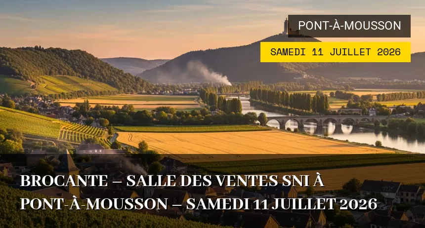 Affiche de l'événement : Brocante – Salle des ventes SNI à Pont-à-Mousson – Samedi 11 Juillet 2026