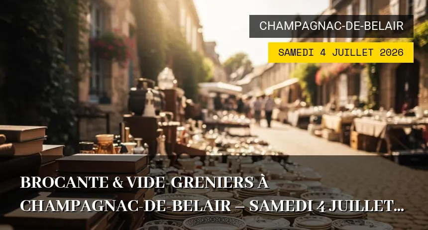 Affiche de l'événement : Brocante & vide-greniers à Champagnac-de-Belair – Samedi 4 Juillet 2026