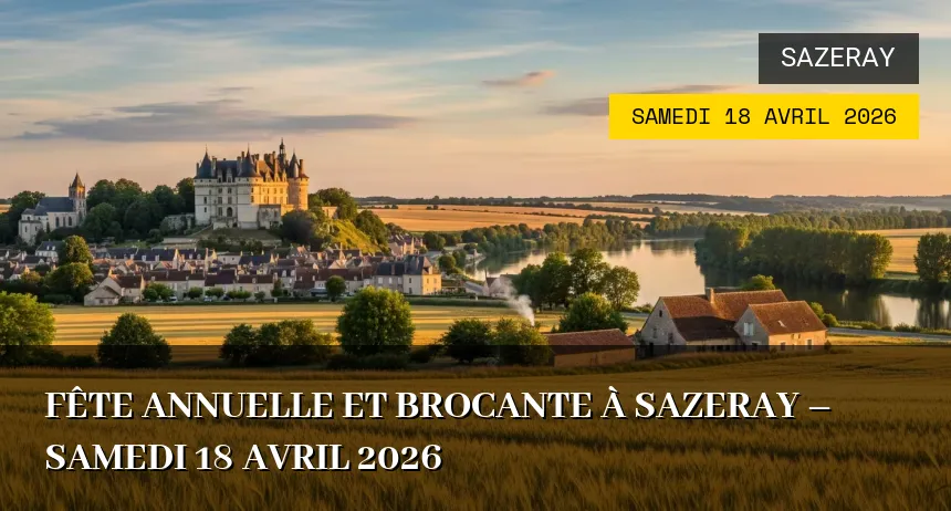 Affiche de l'événement : Fête annuelle et brocante à Sazeray – Samedi 18 Avril 2026
