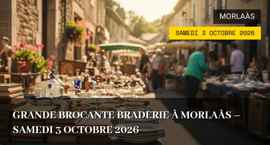 Affiche de l'événement : Grande brocante braderie à Morlaàs – Samedi 3 Octobre 2026