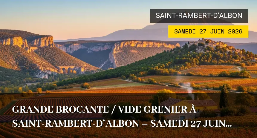 Affiche de l'événement : Grande brocante / Vide grenier à Saint-Rambert-d&rsquo;Albon – Samedi 27 Juin 2026