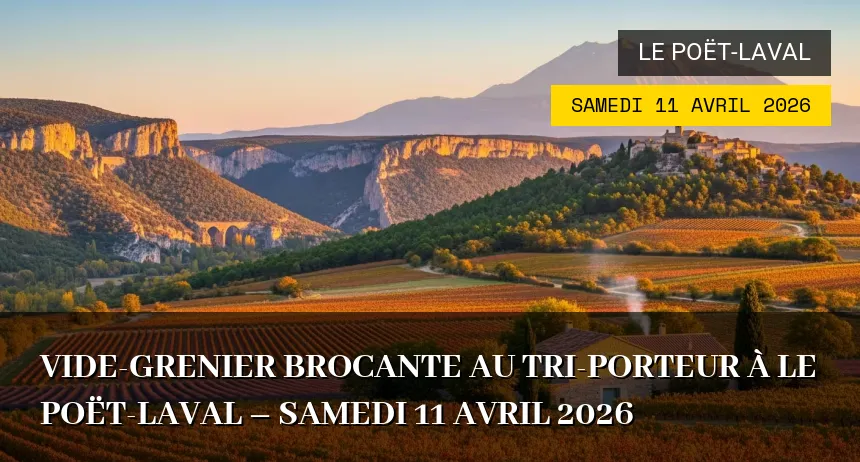 Affiche de l'événement : Vide-grenier brocante au Tri-Porteur à Le Poët-Laval – Samedi 11 Avril 2026