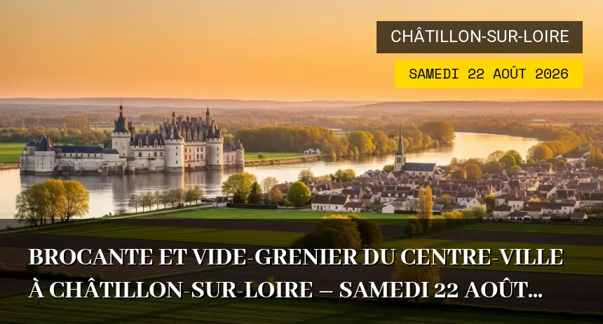 Affiche de l'événement : Brocante et vide-grenier du centre-ville à Châtillon-sur-Loire – Samedi 22 Août 2026