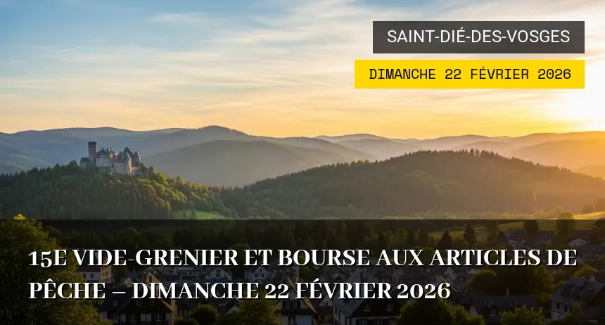 Affiche de l'événement : 15e vide-grenier et bourse aux articles de pêche – Dimanche 22 Février 2026