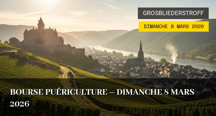 Affiche de l'événement : Bourse Puériculture – Dimanche 8 Mars 2026