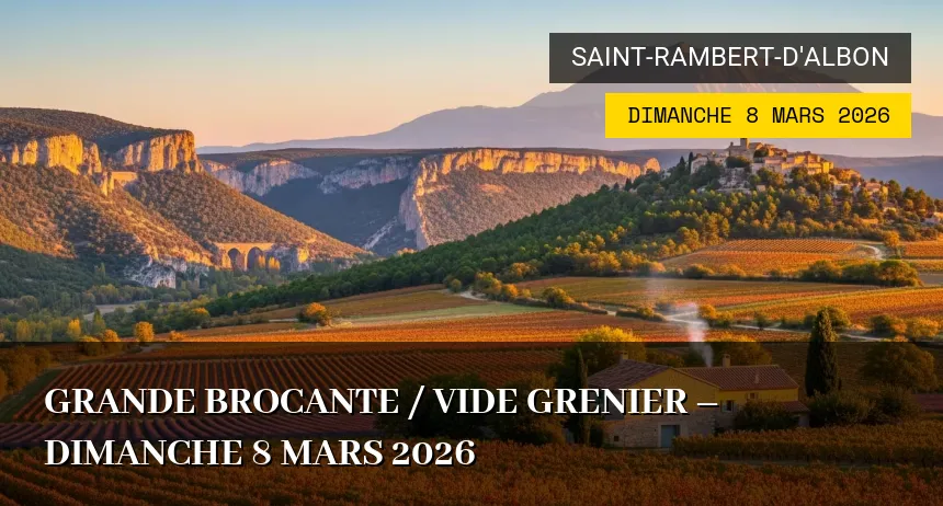 Affiche de l'événement : Grande brocante / Vide grenier – Dimanche 8 Mars 2026