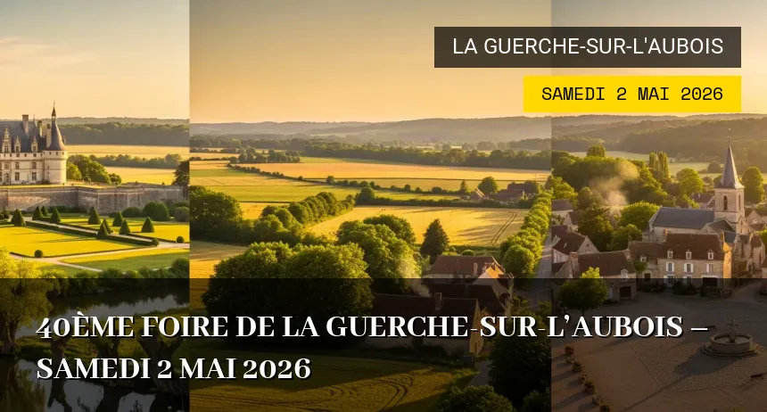 Affiche de l'événement : 40ème Foire de la Guerche-sur-l&rsquo;Aubois – Samedi 2 Mai 2026