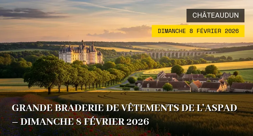 Affiche de l'événement : Grande braderie de vêtements de l&rsquo;ASPAD – Dimanche 8 Février 2026