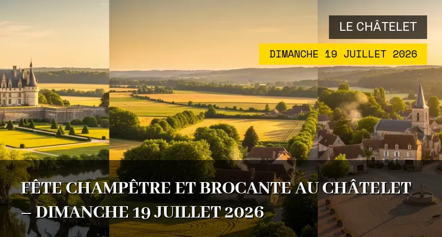 Affiche de l'événement : Fête champêtre et Brocante au Châtelet – Dimanche 19 Juillet 2026